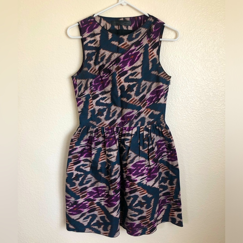 Proenza Schouler Dress Animal Print fitted & flare silk zipper Aztec Aquarelle